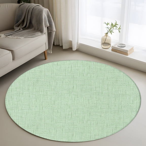 Mint Green Solid 3FT Round Area Rugs Minimalist Cloth Pale Lime Linen Texture Soft Small Round Rug Non-Slip, Ultra-Thin Circle Carpet for Bedroom Entryway Kitchen Bathroom
