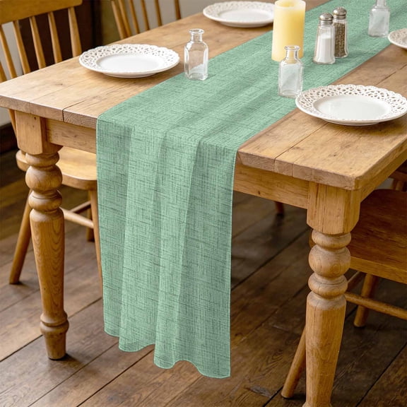 Mint Green Solid 4.5ft Cheesecloth Table Runner for Wedding 19"x55", Minimalist Cloth Grass Green Linen Texture Kitchen Dinner Sheer Tulle Chiffon Dresser Scarf, Holiday Party Decorations