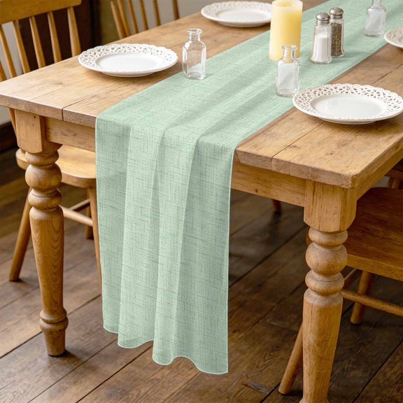 Mint Green Solid 4.5ft Cheesecloth Table Runner for Wedding 19"x55", Minimalist Cloth Pale Lime Linen Texture Kitchen Dinner Sheer Tulle Chiffon Dresser Scarf, Holiday Party Decorations