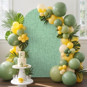 Mint Green Solid Arch Backdrop Cover, 4FT, Minimalist Cloth Grass Green Linen Texture Spandex Arch Covers Double-Sided Backdrop for Wedding Birthday Party Photo Background Decoration