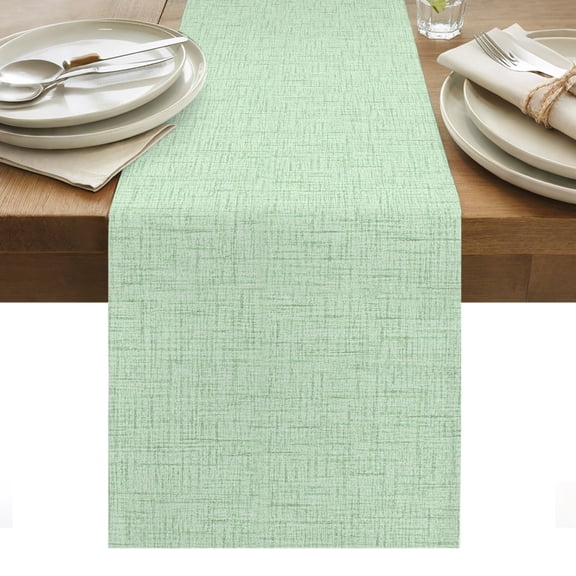 Mint Green Solid Cotton Linen Table Runner Minimalist Cloth Pale Lime Linen Texture Dining Table Runners for Home Decor Party Dining Room Restaurant Kitchen Party 13" x 36"