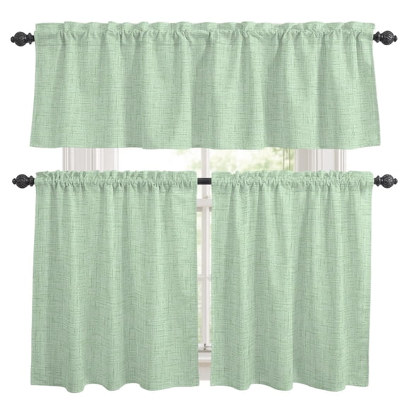 Mint Green Solid Kitchen Curtains Valances 3 Piece Set, Minimalist Cloth Pale Lime Linen Texture Rod Pocket Tier Curtain and Valance Drapes for Small Window 36 Inch Length for Bedroom Cafe