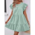 thumbnail image 1 of Mint Green Solid Ruffle Hem Smock Dress With Flutter Sleeves For Casual Holiday Wear, 1 of 6