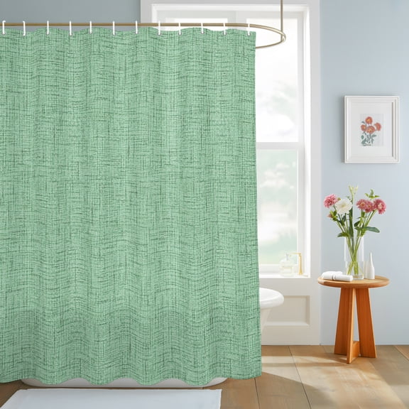 Mint Green Solid Shower Curtain, Minimalist Cloth Grass Green Linen Texture Waterproof Washable Shower Curtain for Bathroom Bathtub Partition Bath Decoration Set with Hooks 36x72in