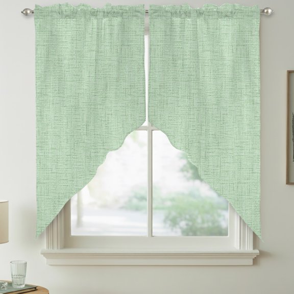 Mint Green Solid Swag Kitchen Curtain Valances, Minimalist Cloth Pale Lime Linen Texture Rod Pocket Curtains Window Treatment Decor Valances for Bedroom Bathroom, 2 Panels 36 x 63 Inch