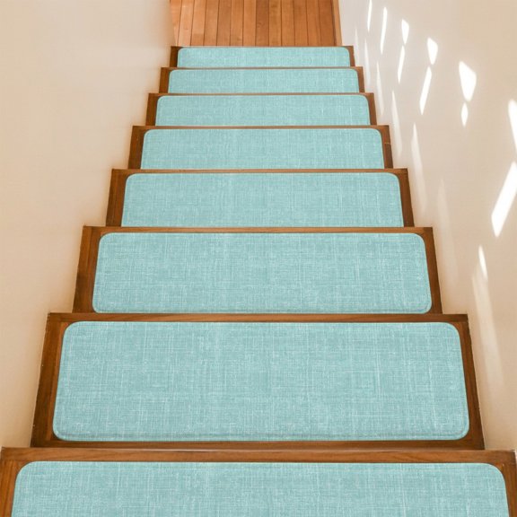 Mint Green Stair Treads Non Slip for Steps Abstract Modern Farmhouse Solid Color 15 Pcs Reusable Adhesive Stair Runner Mats for Dogs Elders Carpet Treads Rugs for Staircase 8x30 In