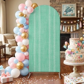 Mint Green Striped Arch Backdrop Covers 4 FT, Coastal Grandma Farmhouse Rustic Linen Texture Stretchy Fitted Arched Stand Covers Party Arch Stand Cover Photo Booth for Wedding Birthday Decor