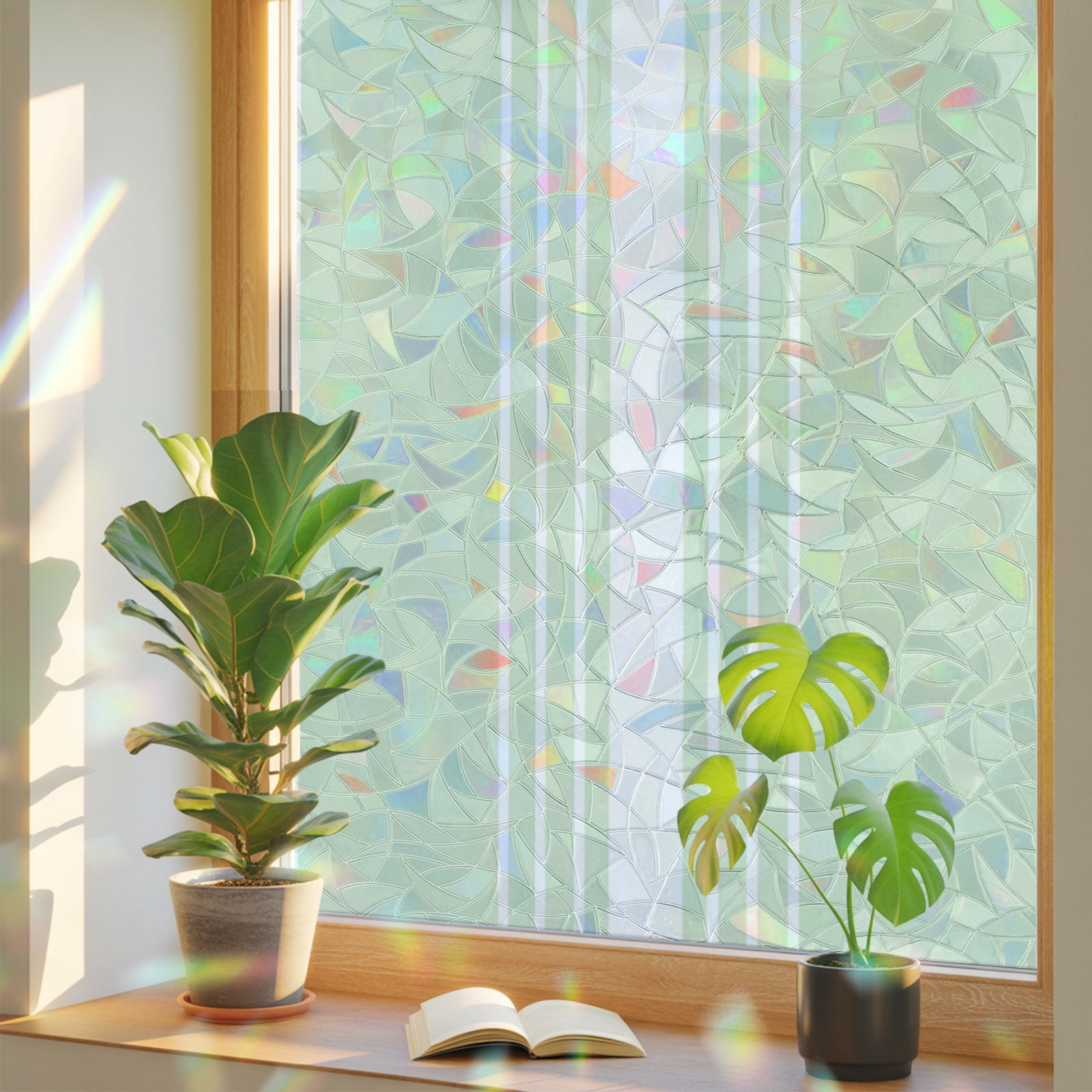 Mint Green Striped Window Privacy Film Rainbow Static Cling Stain Glass ...