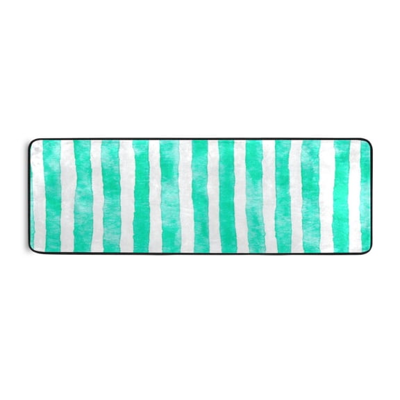 Mint Green Stripes 72x24" Runner Rug, Non-Slip Memory Foam Cushion, Anti-Crease for Hallways and Bedrooms