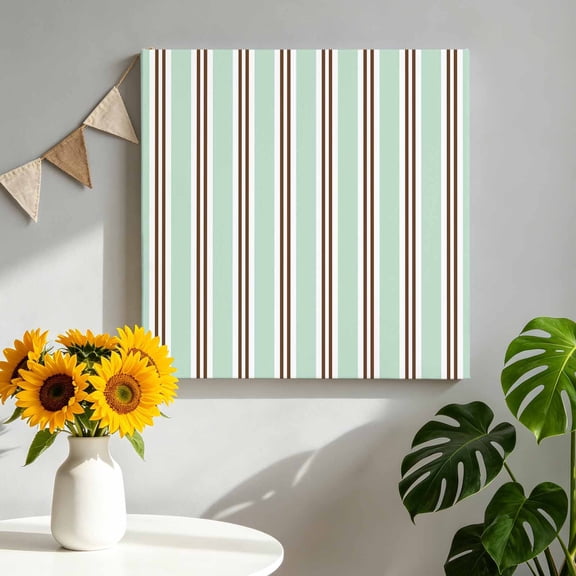 Mint Green Stripes Canvas Wall Art, Brown White Green Lines Industrial Modern Pictures Wall Decor Wooden Framed Artwork Art Prints for Living Room Hallway Bedroom Office 10"x10"