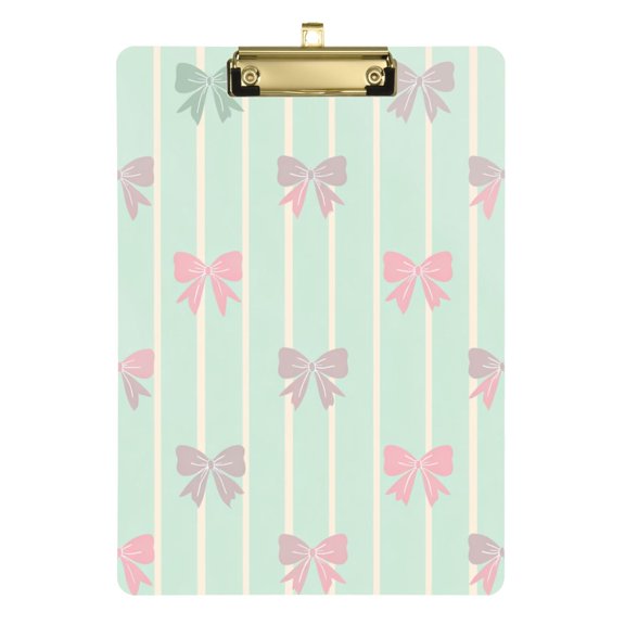 Mint Green Stripes Gradient Colored Bows Acrylic Clipboard Drawing Board with Hook Writing Pad File Storage A4 Size Gold 12.5" x 9"