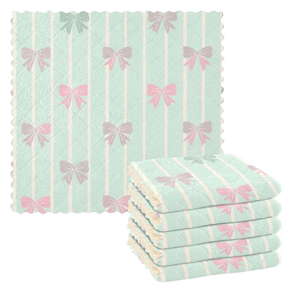 Mint Green Stripes Gradient Colored Bows Dish Cloths Dish Towels Cleaning Cloths Quick Drying Reusable 11" x 11" Set of 6