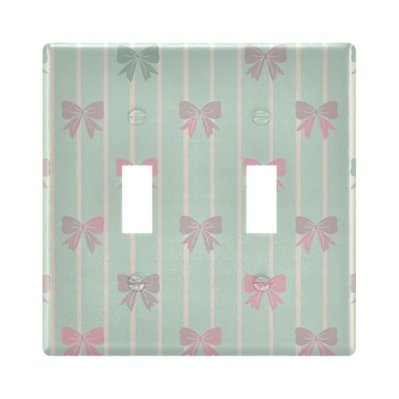 Mint Green Stripes Gradient Colored Bows Light Switch Cover Electrical Outlet Cover Replaceable Wall Plates 2-Gang