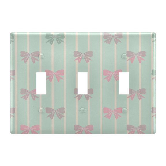 Mint Green Stripes Gradient Colored Bows Light Switch Cover Electrical Outlet Cover Replaceable Wall Plates 3-Gang