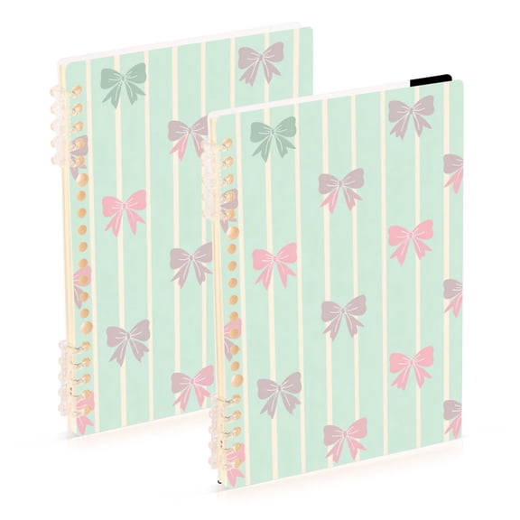 Mint Green Stripes Gradient Colored Bows Notebook Detachable Coil Notebook Diary Plan Book A5 Size 60 Pages 1 Pack