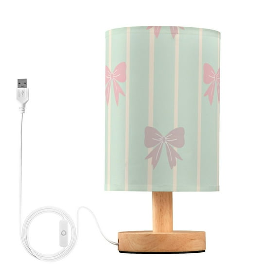 Mint Green Stripes Gradient Colored Bows Table Lamp with USB Port LED Warm Light Lamp Night Light Home Decor
