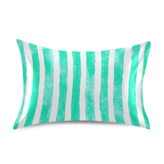 Mint Green Stripes King Size Satin Pillowcase 20''x40'' Double-Sided Print Soft Wrinkle Resistant