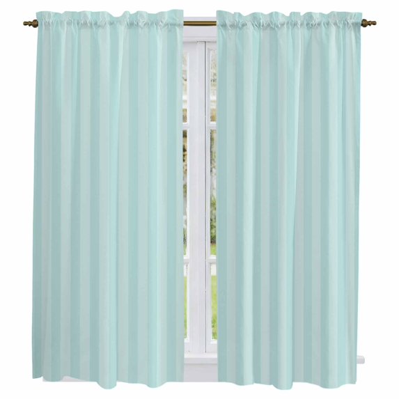 Mint Green Stripes Kitchen Curtains 63" Length, Modern Vertical Lines Geometric Minimalist Tiers Curtains for Living Room Berdoom Bathroom, Light Filtering Drapes Window Treatment 2 Panels 42"Wx63"L