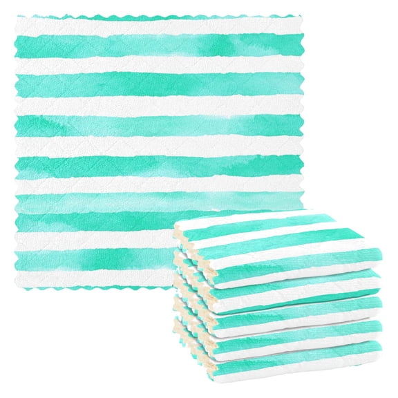 Mint Green Stripes Pattern Dish Towels 6 Pack Kitchen Cleaning Dish Cloths Absorbent Reuseable Cleaning Cloths 11'' x 11''