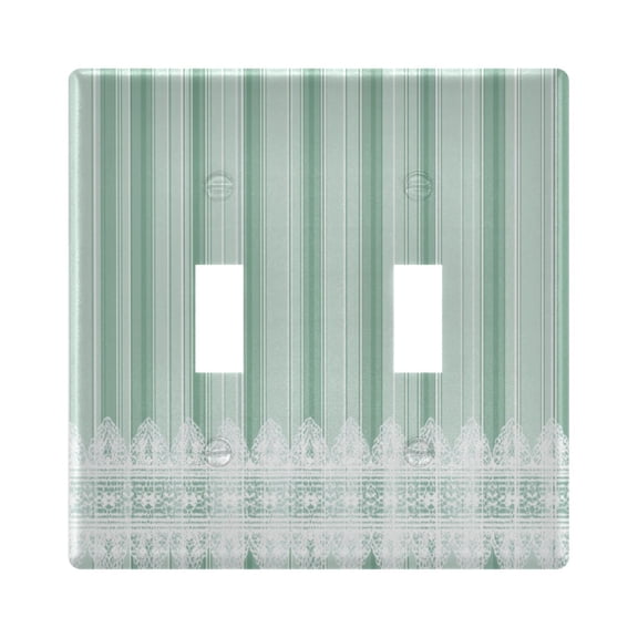Mint Green Stripes with White Lace Border Light Switch Cover Electrical Outlet Cover Replaceable Wall Plates 2-Gang