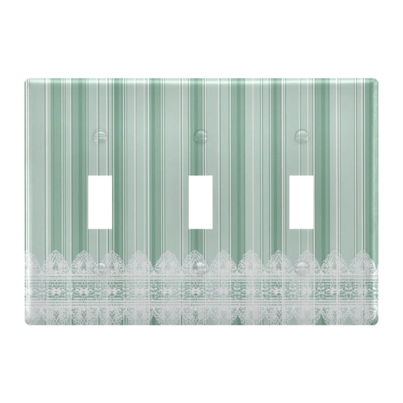 Mint Green Stripes with White Lace Border Light Switch Cover Electrical Outlet Cover Replaceable Wall Plates 3-Gang