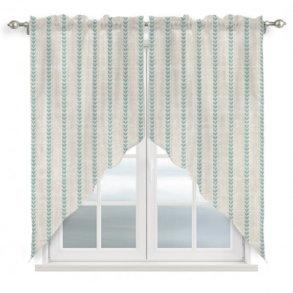 Mint Green Sttripes Swag Valances for Windows, Kitchen Window Curtains Over Sink, Modern Minimalist Lines Beige Window Treatment Curtains for Living Room/Bedroom Curtains 2 Panel Sets 36"x45"