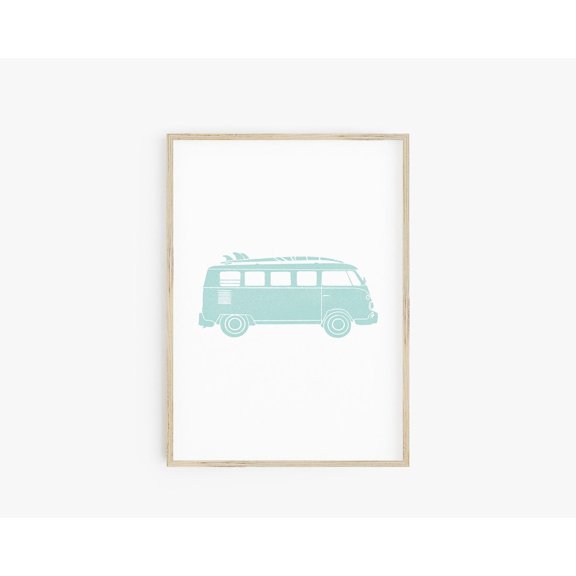 Mint Green Surf Van Art Abstract Beach Nursery Decor Turquoise Room Wall Hanging, Unframed Paper Poster 8x10in
