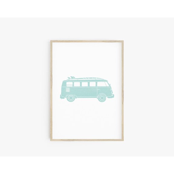 Mint Green Surf Van Print, Abstract Surf Wall Art