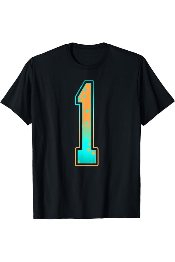 Mint Green Teal Orange Number 1 Player Uniform #1 T-Shirt