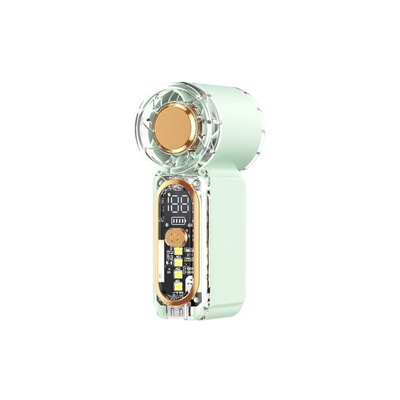Mint Green Transparent Mecha Turbo Handheld Cooling Fan Digital Power Display LED Ambient Light USB Rechargeable Pocket Mini Cooler For Campus Picnic Travel Daily Outdoor