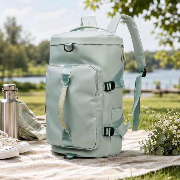 Mint Green Travel Gym Backpack With Shoe Compartment And Laptop Sleeve