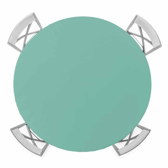 Mint Green Turquoise Elastic Fitted Round Table Cover Solid Teal Color Waterproof Outdoor Tablecloth for Holiday Party, Picnic, Patio & Dining Fits Tables Up to 55"-60"