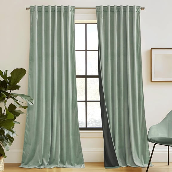 Mint Green Velvet Curtains, 90 Inches Long, Room Darkening Floor-Length, Coastal Style Back Tab, for Nursery, Living Room, Office, 52x90 Inches, Aqua Color