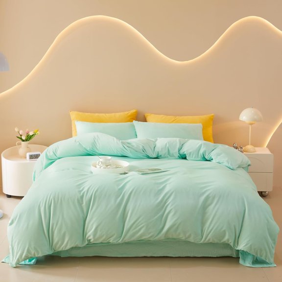 Mint Green Velvet Duvet Cover Queen Set - Ultra Soft Mint Green Bedding Sets (1 Duvet Cover + 2 Pillow Cases)