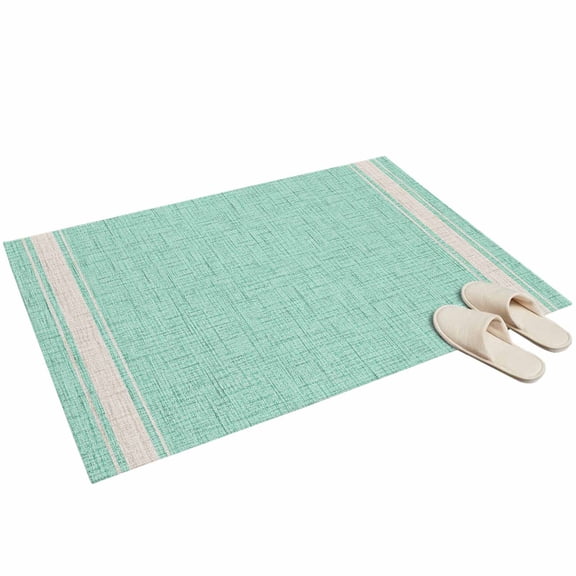 Mint Green Washable Area Rug 2 x 3 ft Beige Boeder Pastel Green Linen Texture Background Soft Non‑Slip Rugs Stain Repellent Indoor Mats for Front Door, Narrow Hallway, Kitchen Doorway, Bedside