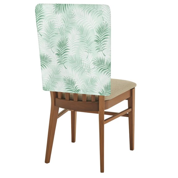 Mint Green White Palm Leaves Chair Back Covers Set of 4 Botanical Forest Ferns Removable Dining Chair Slipcovers Washable Seat Protector for Restaurant Party Banquet Kichen Decor