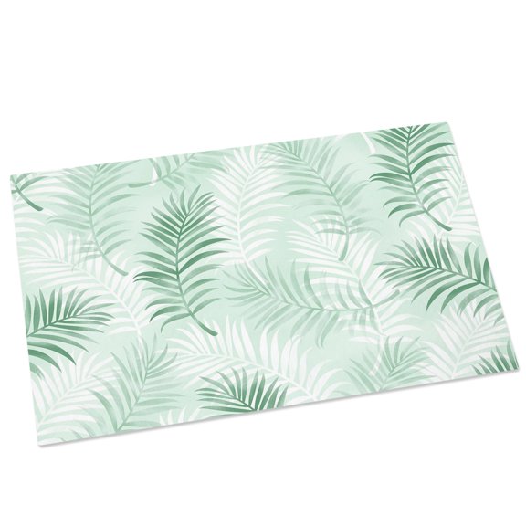 Mint Green White Palm Leaves Door Mat 16x24 Inch Botanical Forest Ferns Entryway Rug with Non-Slip Rubber, Front Door Mat Indoor Floor Mats for Living Room Bathroom Bedroom Home Office
