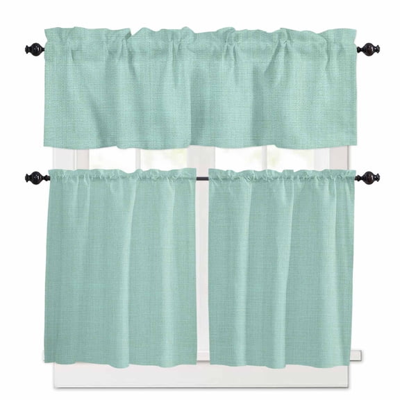 Mint Green Window Curtains Valance Set of 3 Solid Color Retro Linen Rod Pocket Small Kitchen Curtain, Soft Window Treatment for Bedroom Party Holiday Decor