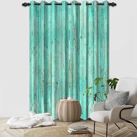 Mint Green Window Curtains Vintage Rustic Wood Plank Old Barn Door Garage Door Vertical Striped Wood Farmhouse Rural Farm Style Living Room Bedroom Drapes Treatment 53"W x 63"L (Pack of 2)