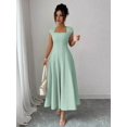 thumbnail image 1 of Mint Green Womens Square Neck Cinched Waist A-Line Midi Dress For Spring Summer Casual Vacation, 1 of 7