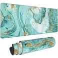 thumbnail image 1 of Mint Green XL Gaming Mouse Pad - 31.5x11.8 Inch, Extended Non-Slip Rubber Base, Turquoise Teal and Gold, Waterproof Keyboard Aqua Mat, Ideal for Office, Home Computer, 1 of 6