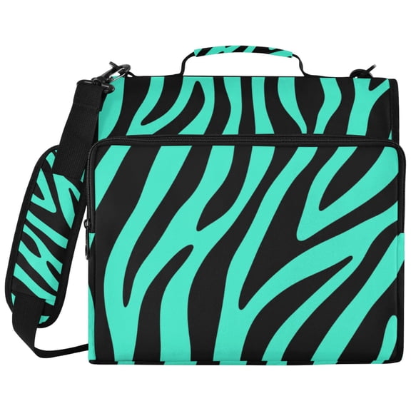 Mint Green Zebra Print Pattern 3 Ring Binder Bag Zipper Binder Organizer with 14 Inch Laptop Sleeve