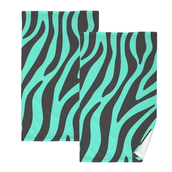 Mint Green Zebra Print Pattern Cotton Towel Set Face Hand Towels 2 Pack Soft Absorbent 16x28in