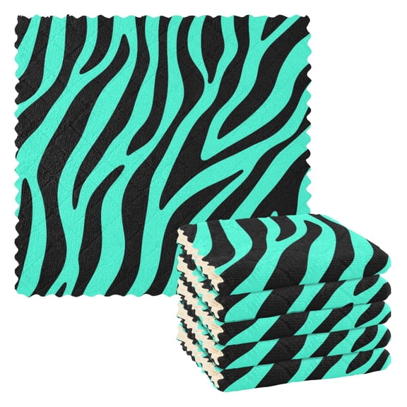 Mint Green Zebra Print Pattern Dish Towels 6 Pack Kitchen Cleaning Dish Cloths Absorbent Reuseable Cleaning Cloths 11'' x 11''