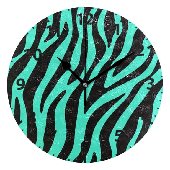 Mint Green Zebra Print Pattern Wall Clock 10in Round Artistic Oil Painting Home Decor Desk Table Clock