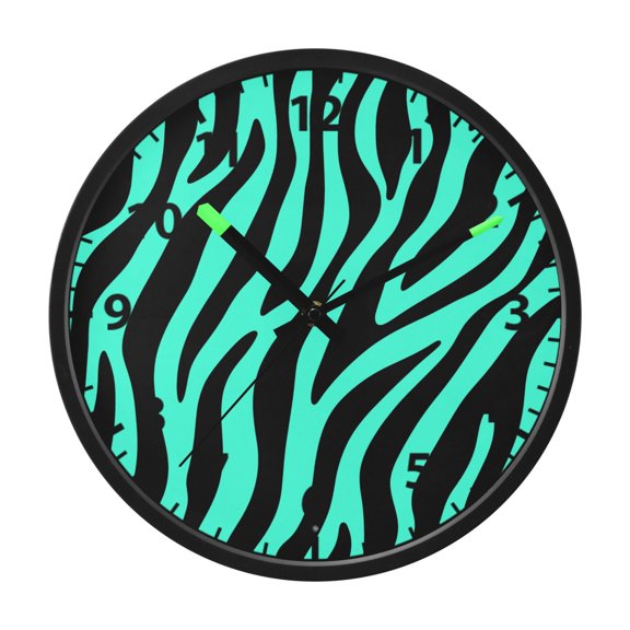 Mint Green Zebra Print Pattern Wall Clock 12 Inch Voice Activated Night Light Silent Non Ticking