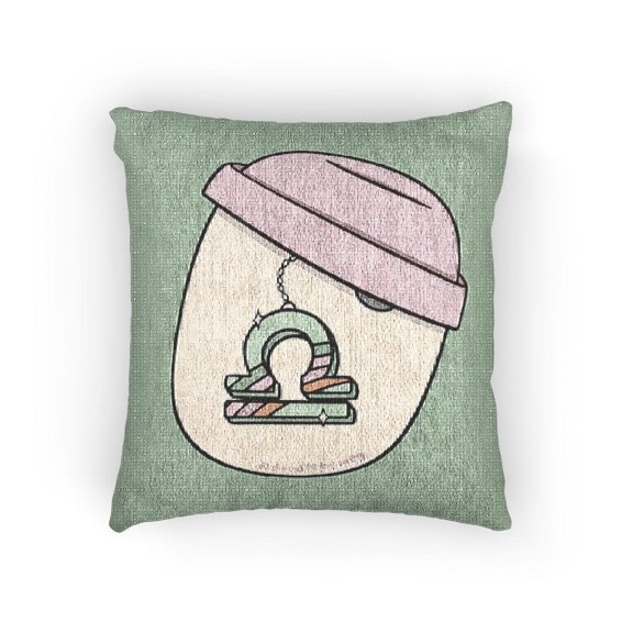Mint Green and Pink Libra Zodiac Cup Decorative Woven Pillow, 17 x 18 in, Double-Sided