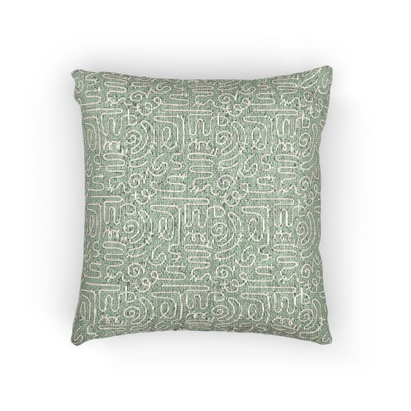 Mint Green and White Geometric Squiggle Woven Pillow, Cotton-Polyester Blend, Double-Sided