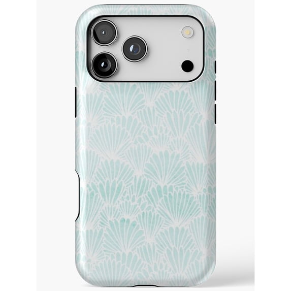 Witite Pattern Mint Green and White Scallop Fan Pattern Tough Phone Case, Dual-Layer ...