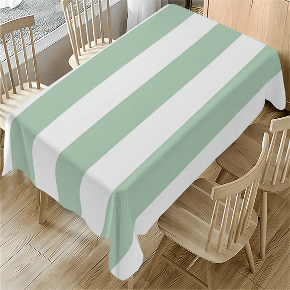 Mint Green and White Stripe Rectangle Tablecloth 55x77.1 Inches for Dining Desk Coffee Table Party Outdoor Use